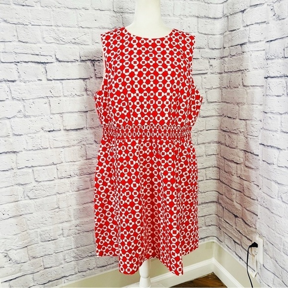 BODEN Coral Mosaic Sleeveless Smocked Waist Mini Dress - SIZE 16/18R - NWT - Picture 2 of 13